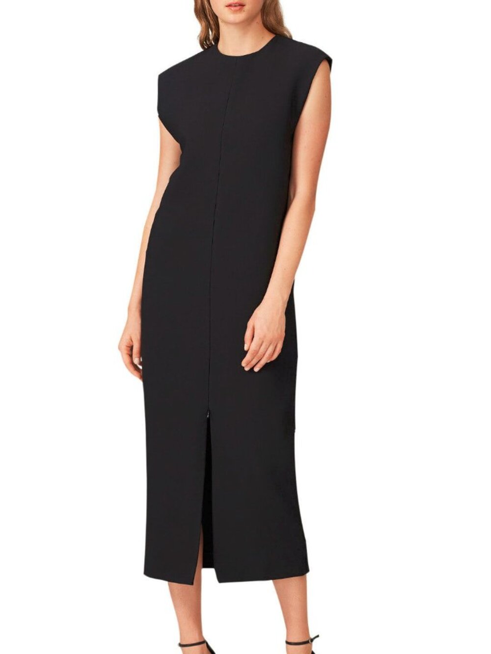 Toteme Strongoli Black Split-Front Crepe Midi Dress